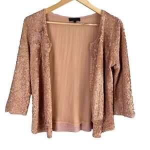 J.Crew Collection Sequin Open Front Cardigan Silk‎ Lined Tan Terracotta, Small
